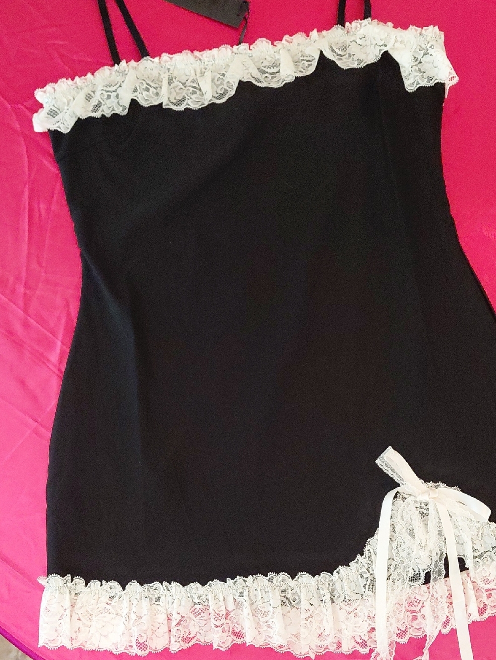 DOLLSKILL WIDOW 1X Black Slip Dress with White Lace Trim